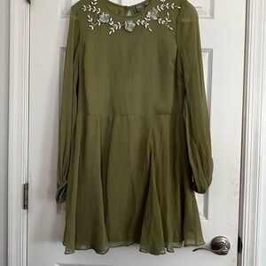 BNWOT Olive Green Dress with Floral Beading